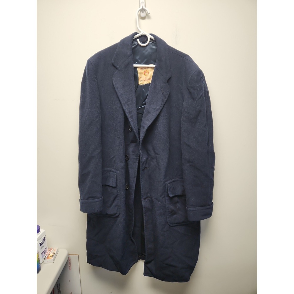 Townchester 100% Imported Cashmere Men's VINTAGE Trench Coat Royal Blue Lined